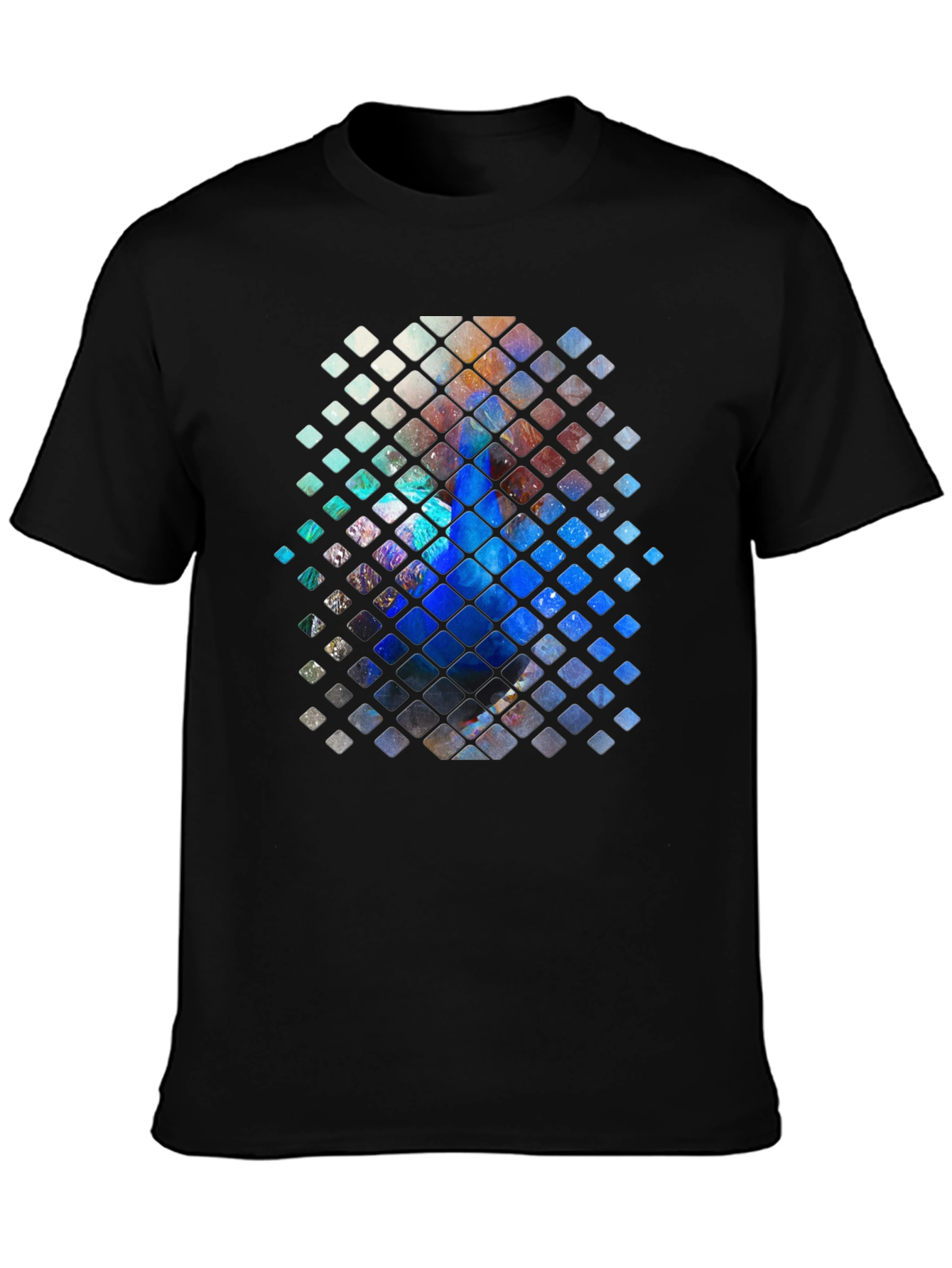 Abstract Mosaic Graphic Print Black T-Shirt
