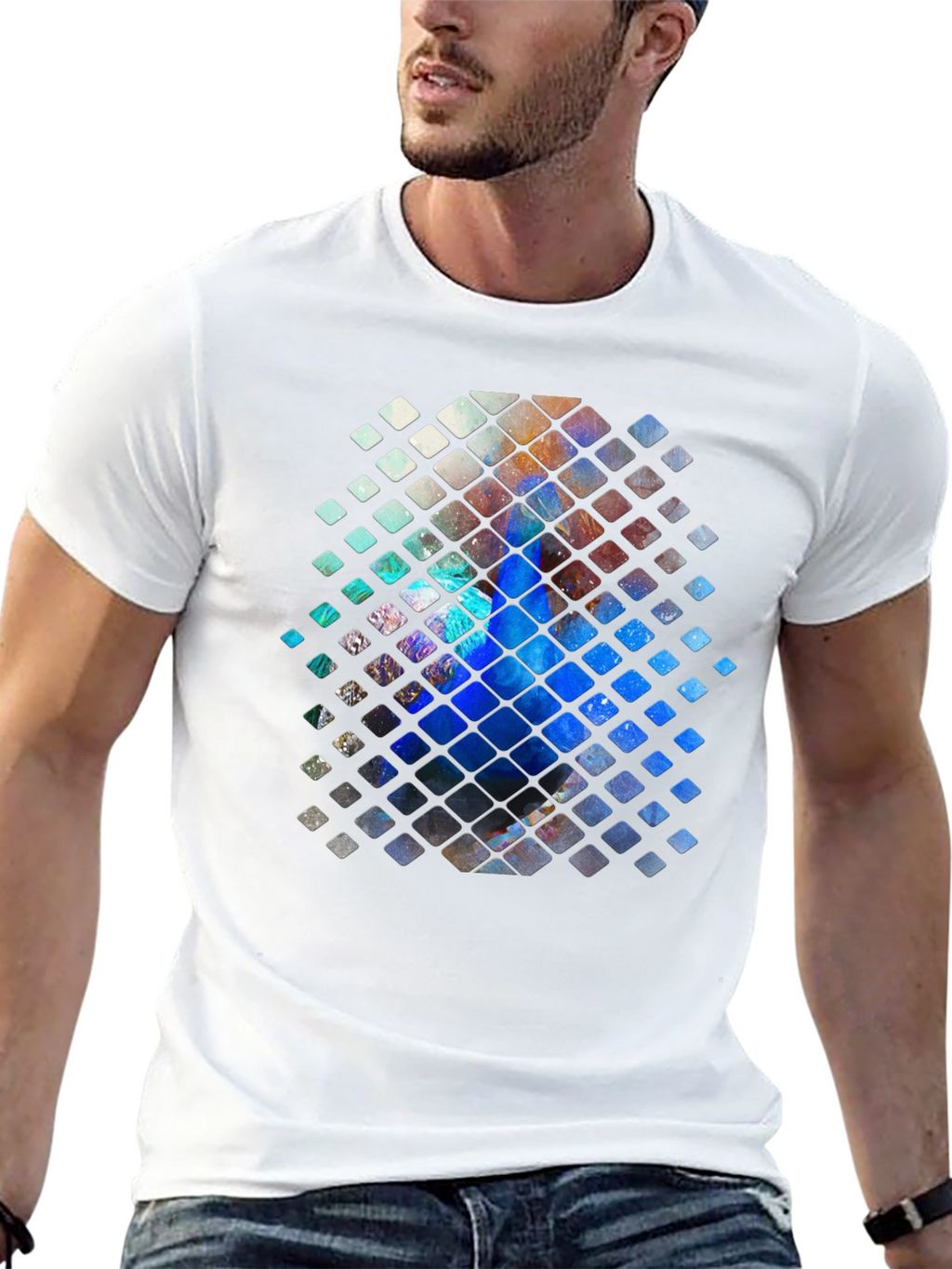 Abstract Mosaic Graphic Print Black T-Shirt