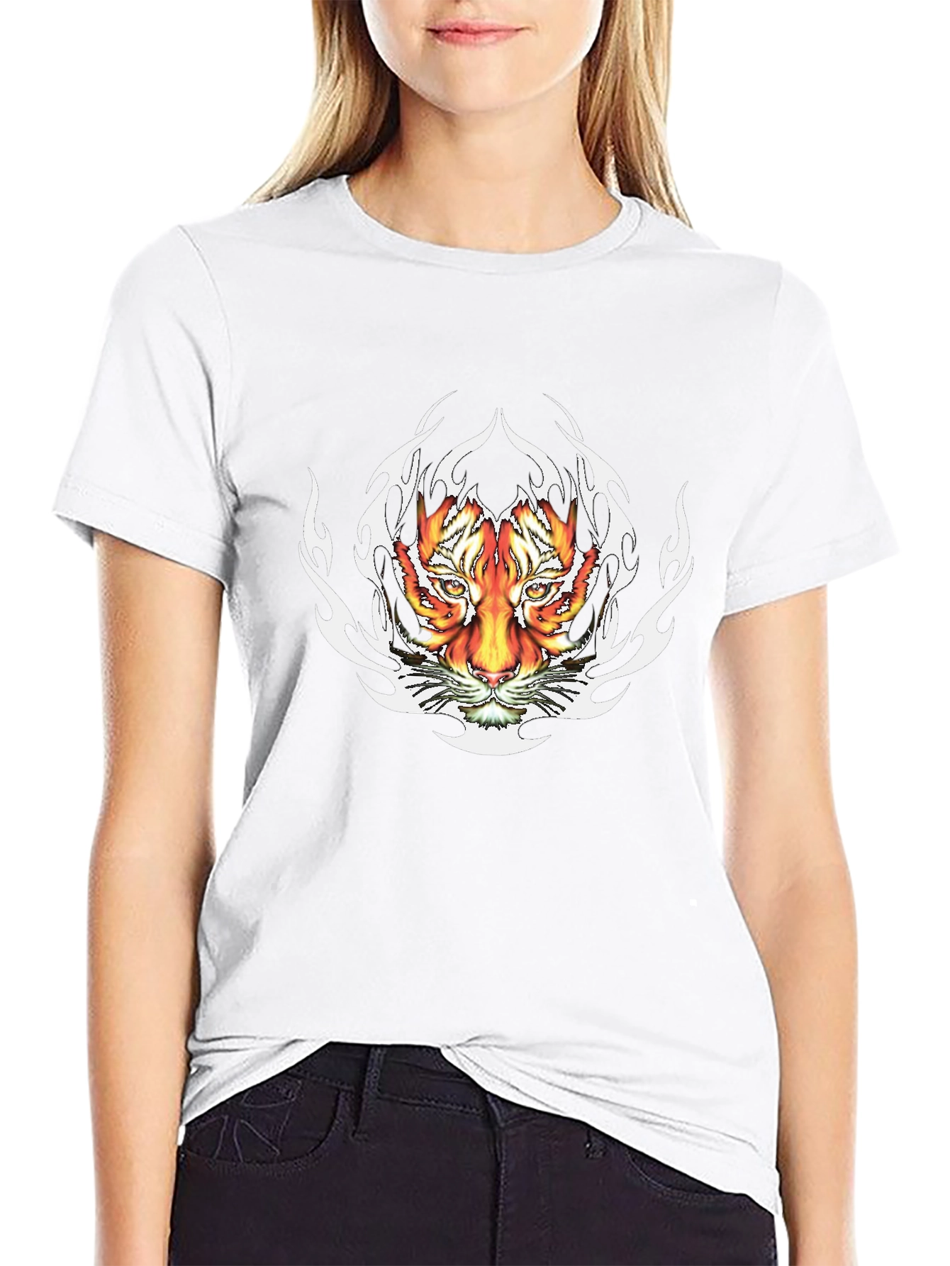 Fiery Tiger Graphic Tee - Bold Black T-Shirt