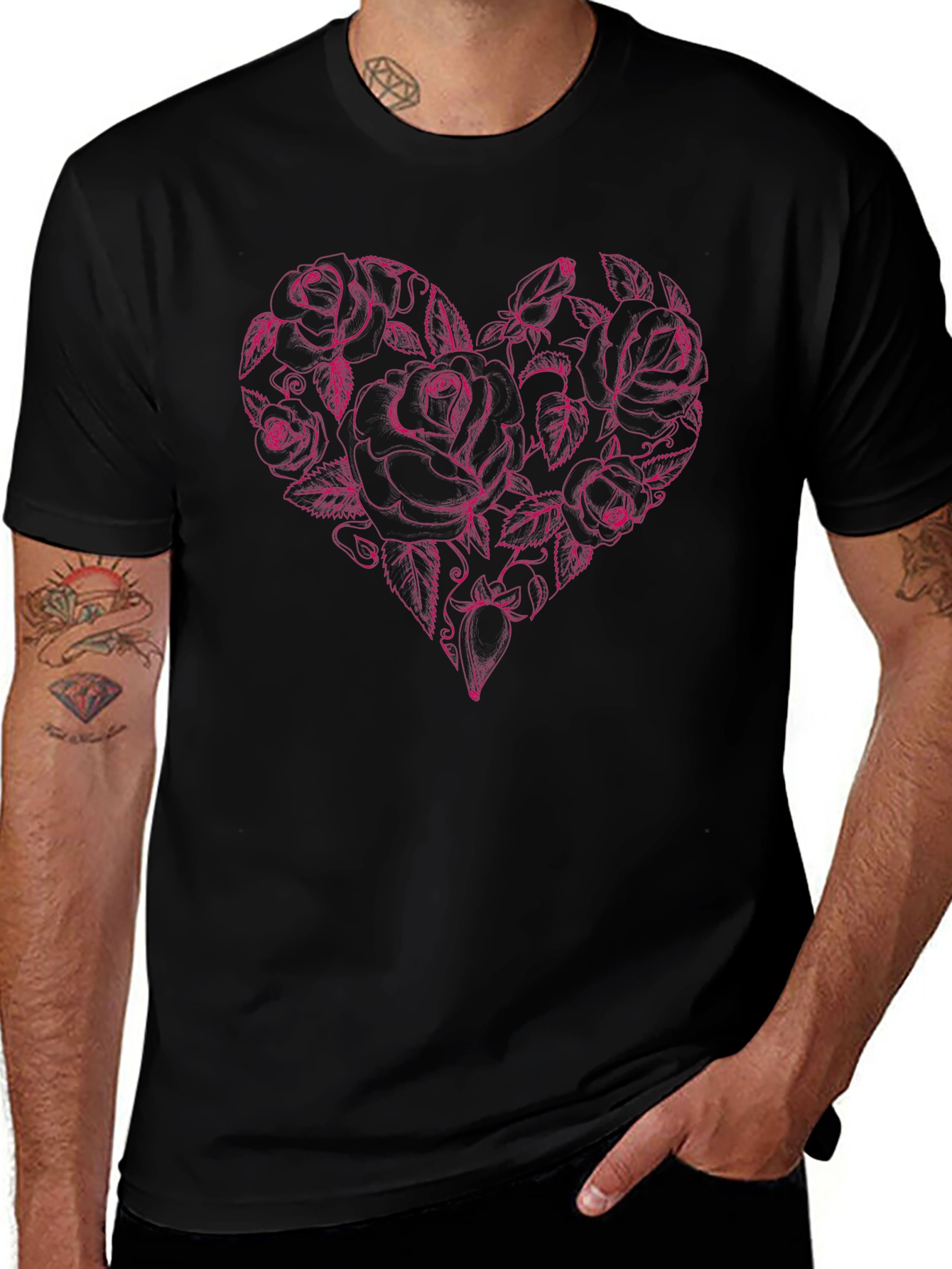 Rose Heart Graphic Tee - Black Cotton