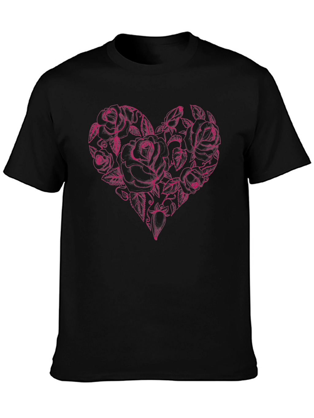 Rose Heart Graphic Tee - Black Cotton