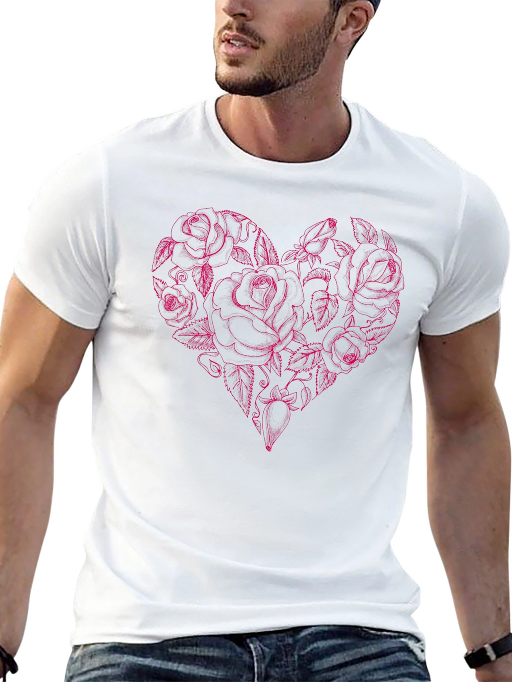 Rose Heart Graphic Tee - Black Cotton
