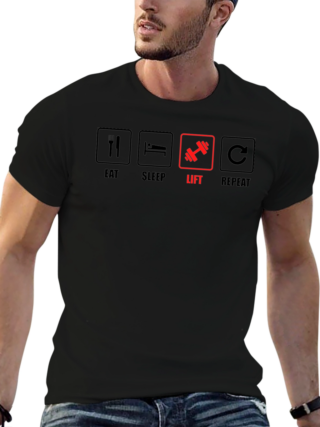 Eat Sleep Lift Repeat Black T-Shirt