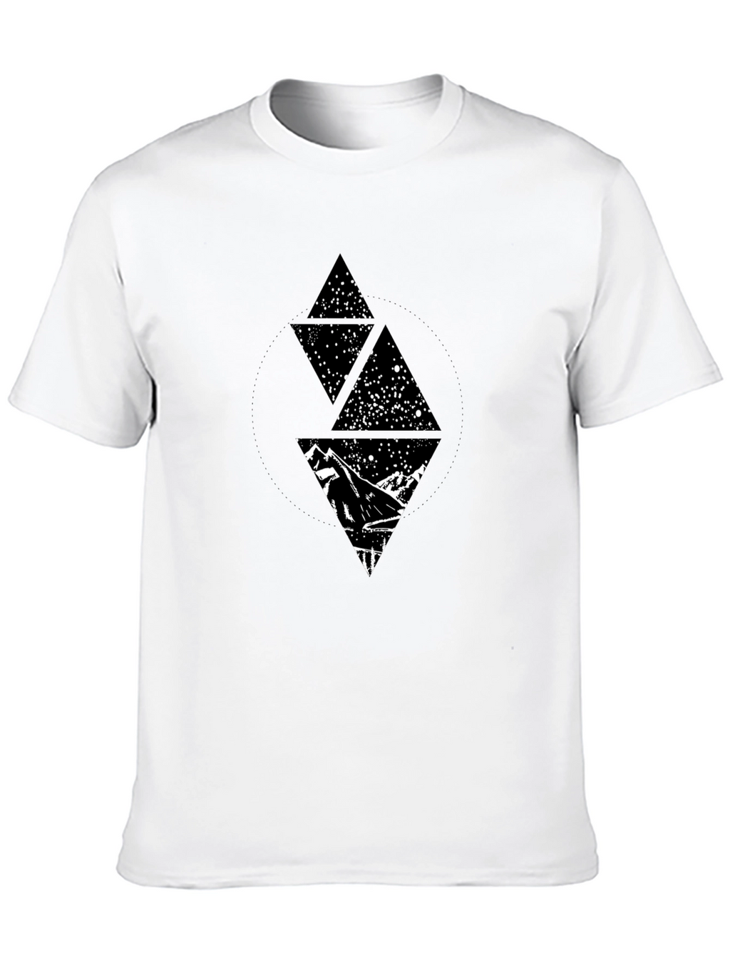 Geometric Mountain Starry Sky Graphic Tee - Black