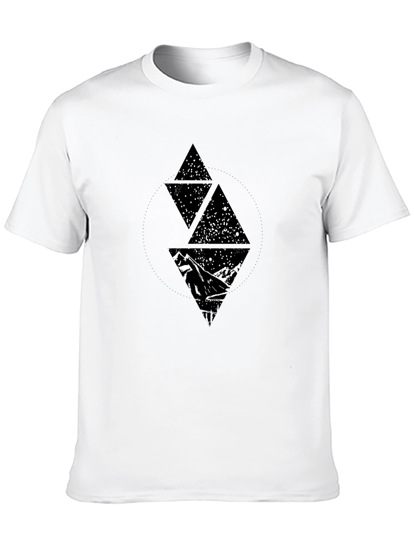 Geometric Mountain Starry Sky Graphic Tee - Black