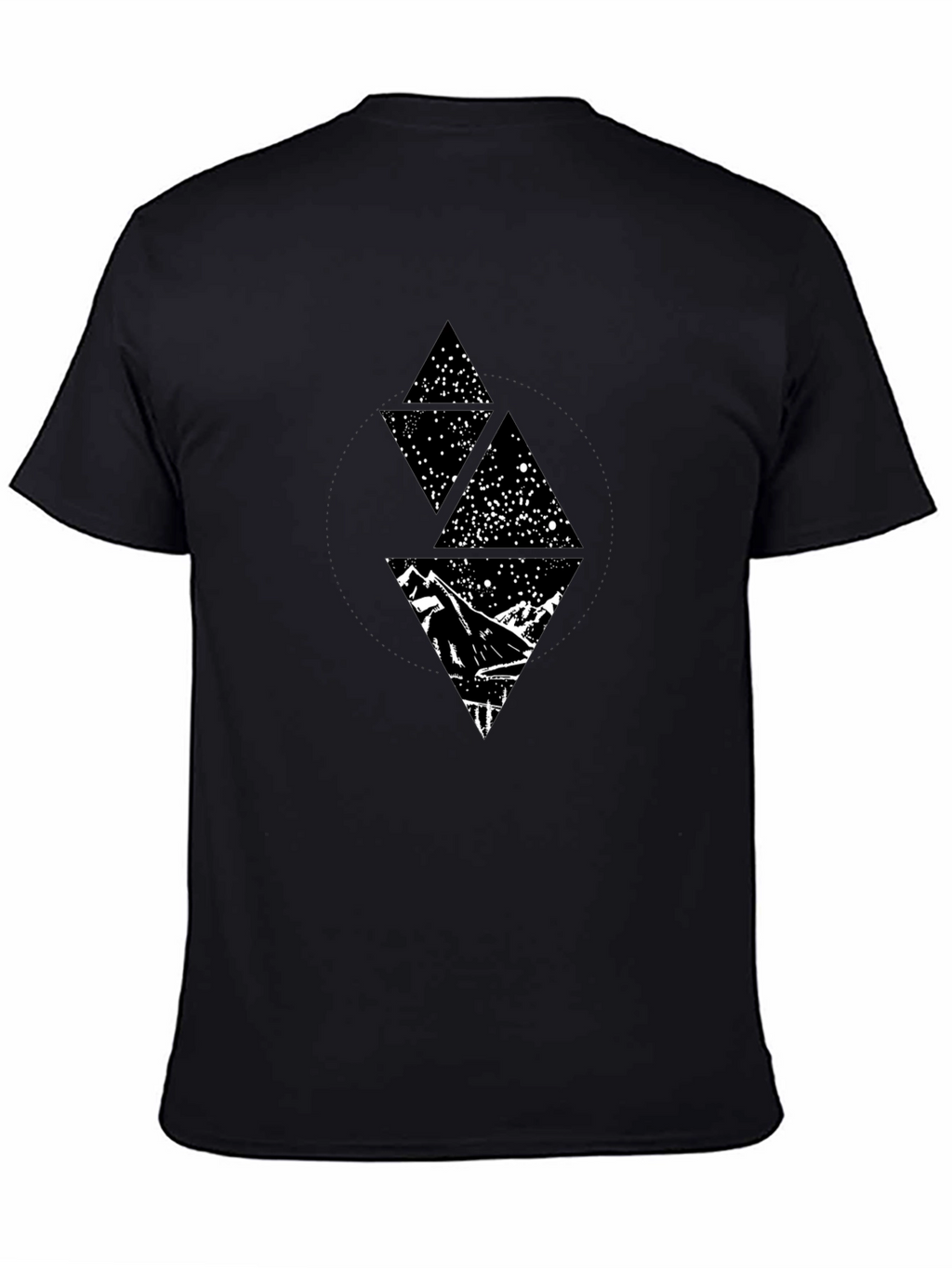 Geometric Mountain Starry Sky Graphic Tee - Black