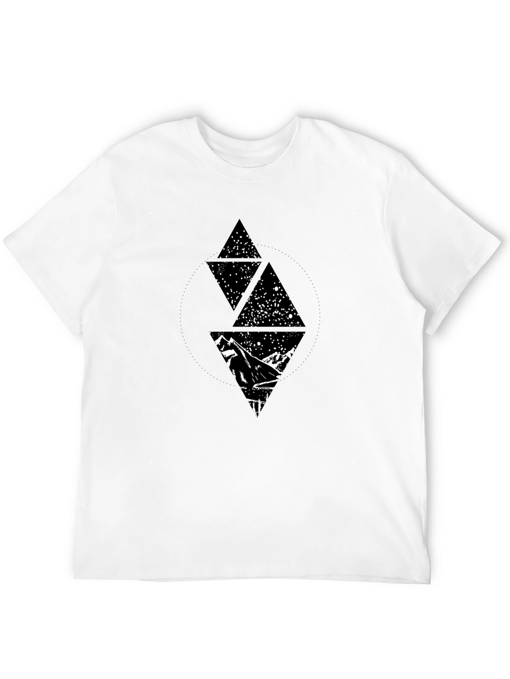 Geometric Mountain Starry Sky Graphic Tee - Black