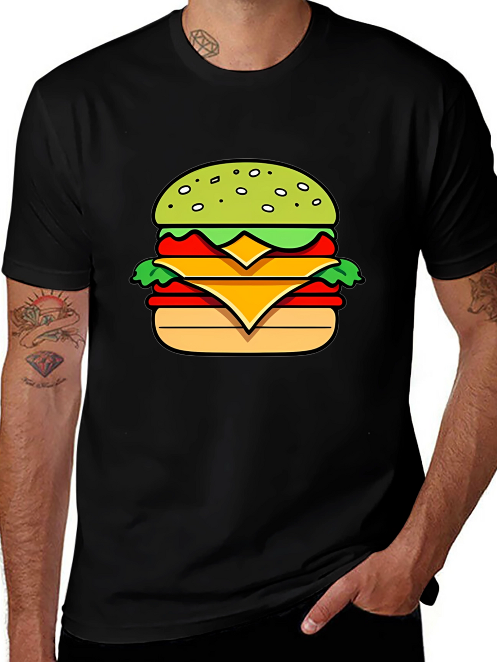 Burger Graphic T-Shirt - Casual Mens Tee