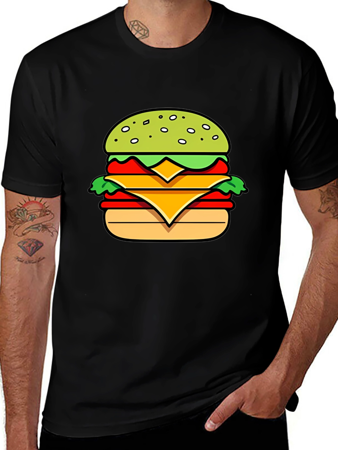 Burger Graphic T-Shirt - Casual Mens Tee