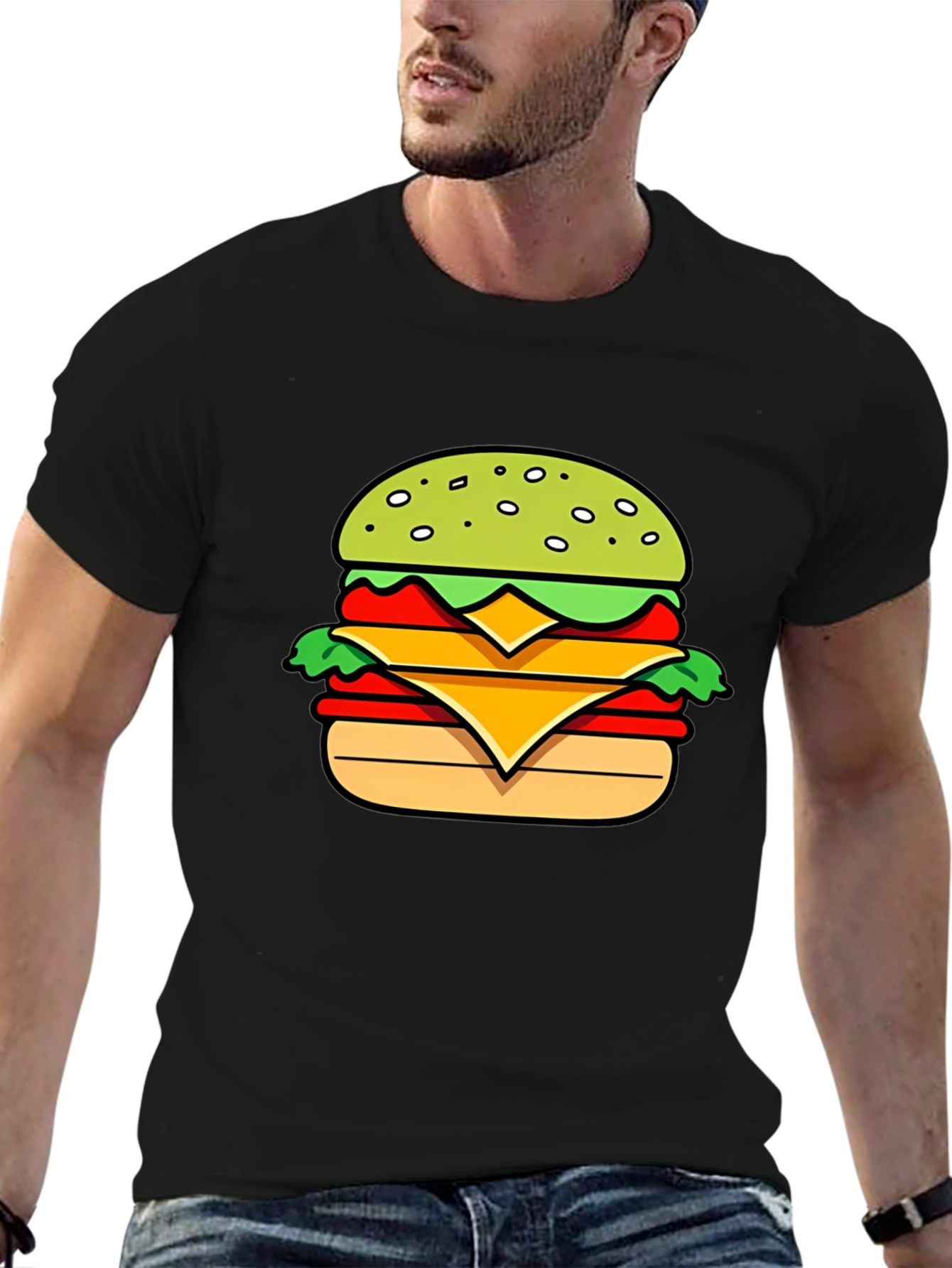 Burger Graphic T-Shirt - Casual Mens Tee