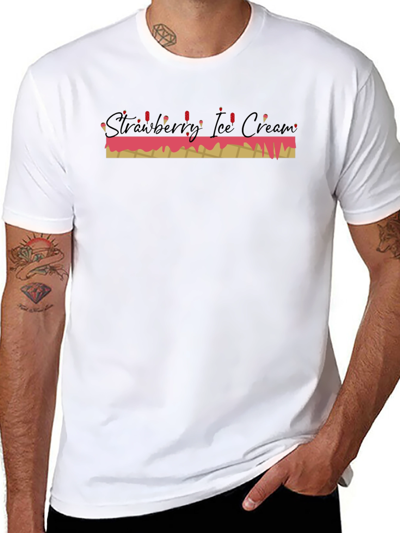 Strawberry Ice Cream Graphic Tee - Black