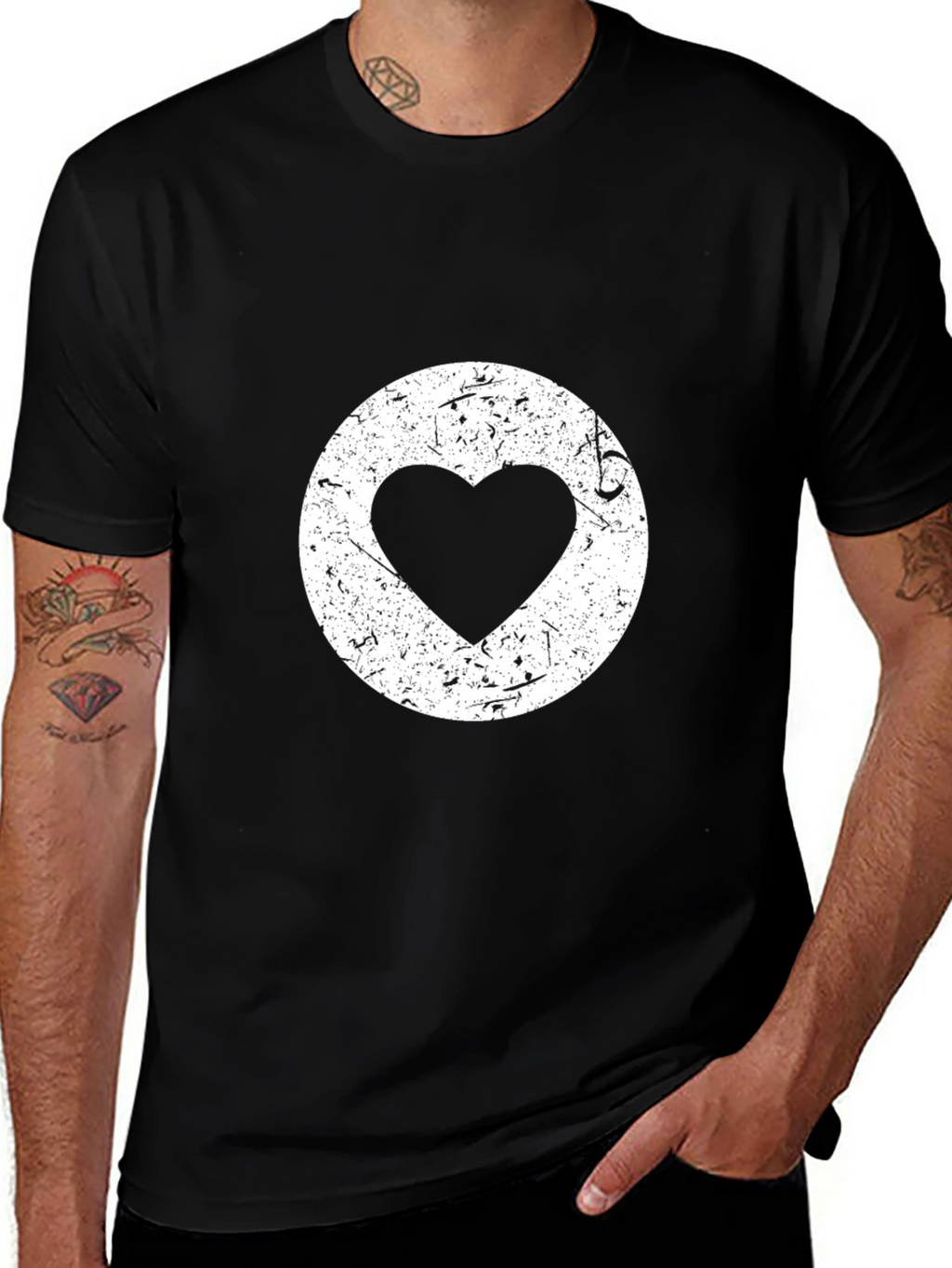 Distressed Heart Circle Black Tee