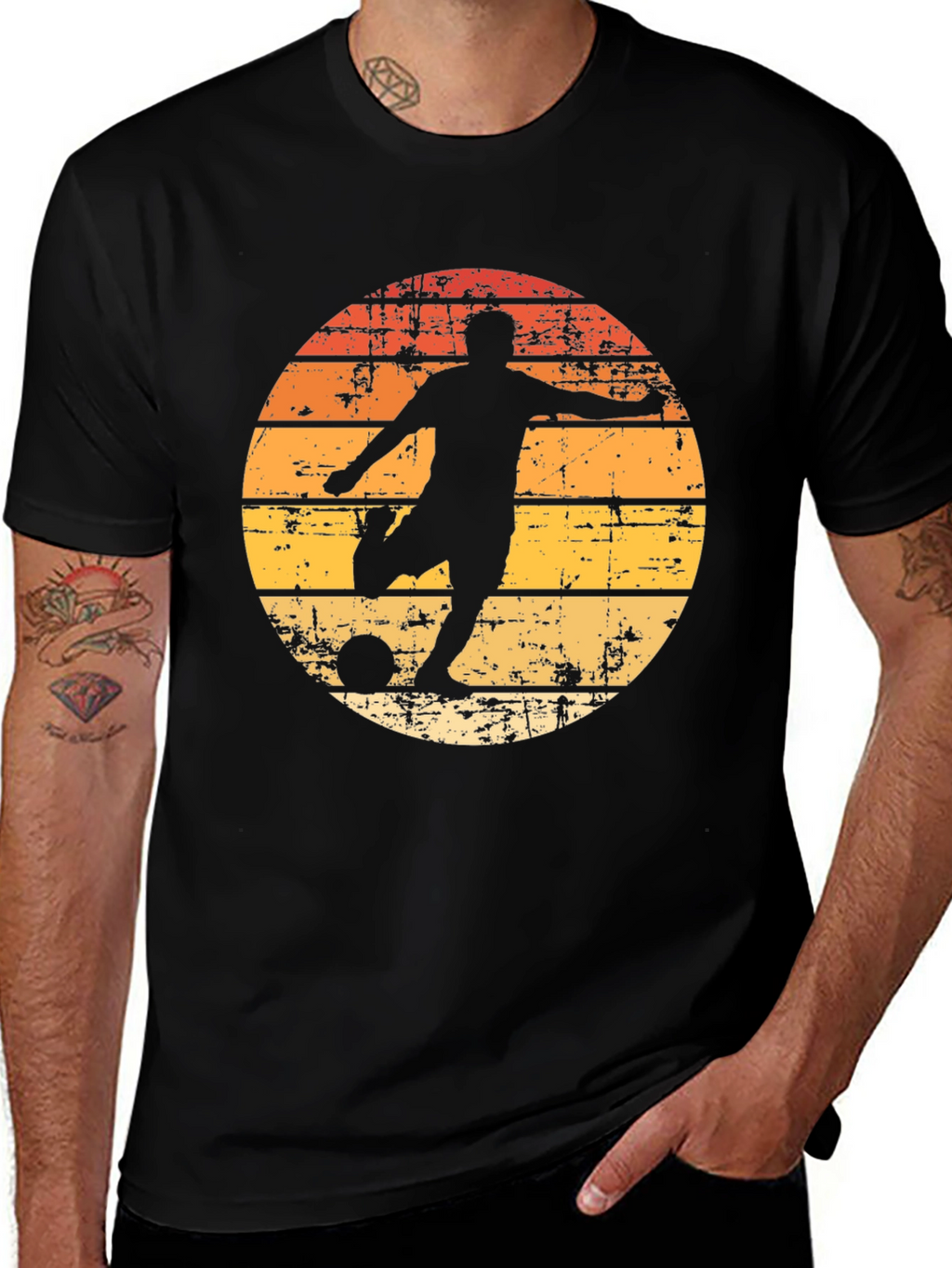 Retro Soccer Player Graphic Tee - Black