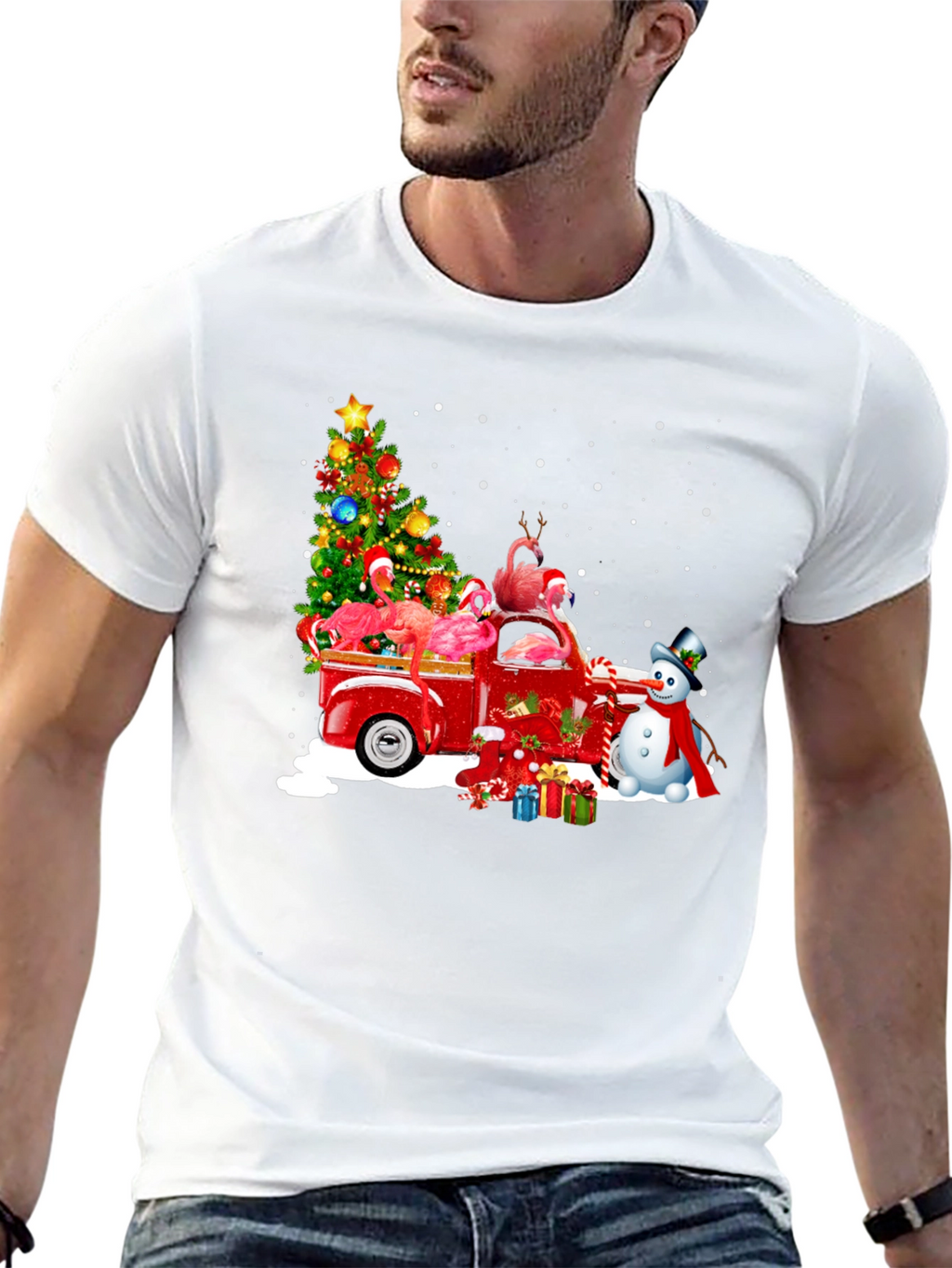 Flamingo Christmas Truck T-Shirt