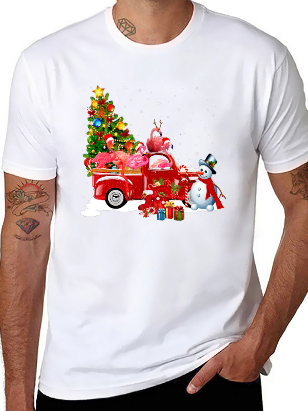 Flamingo Christmas Truck T-Shirt