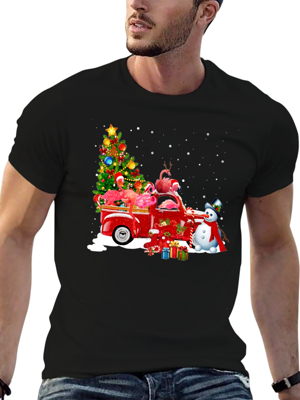 Flamingo Christmas Truck T-Shirt