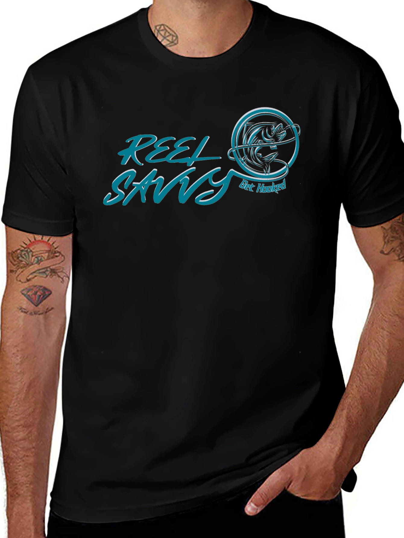Reel Savvy Fishing Graphic Black T-Shirt