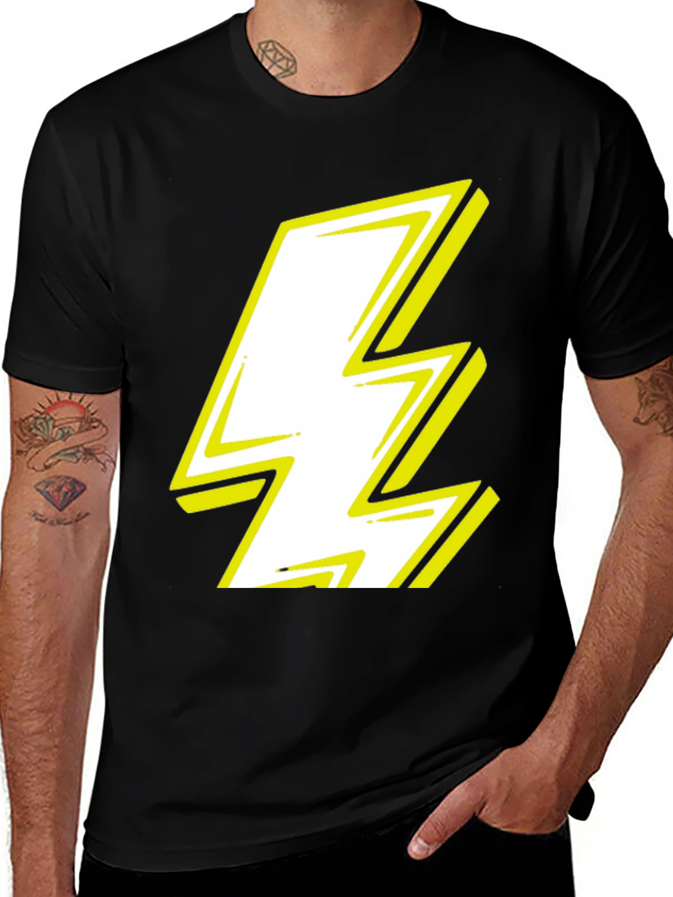 Lightning Bolt Graphic Tee - Bold Black Cotton T-Shirt