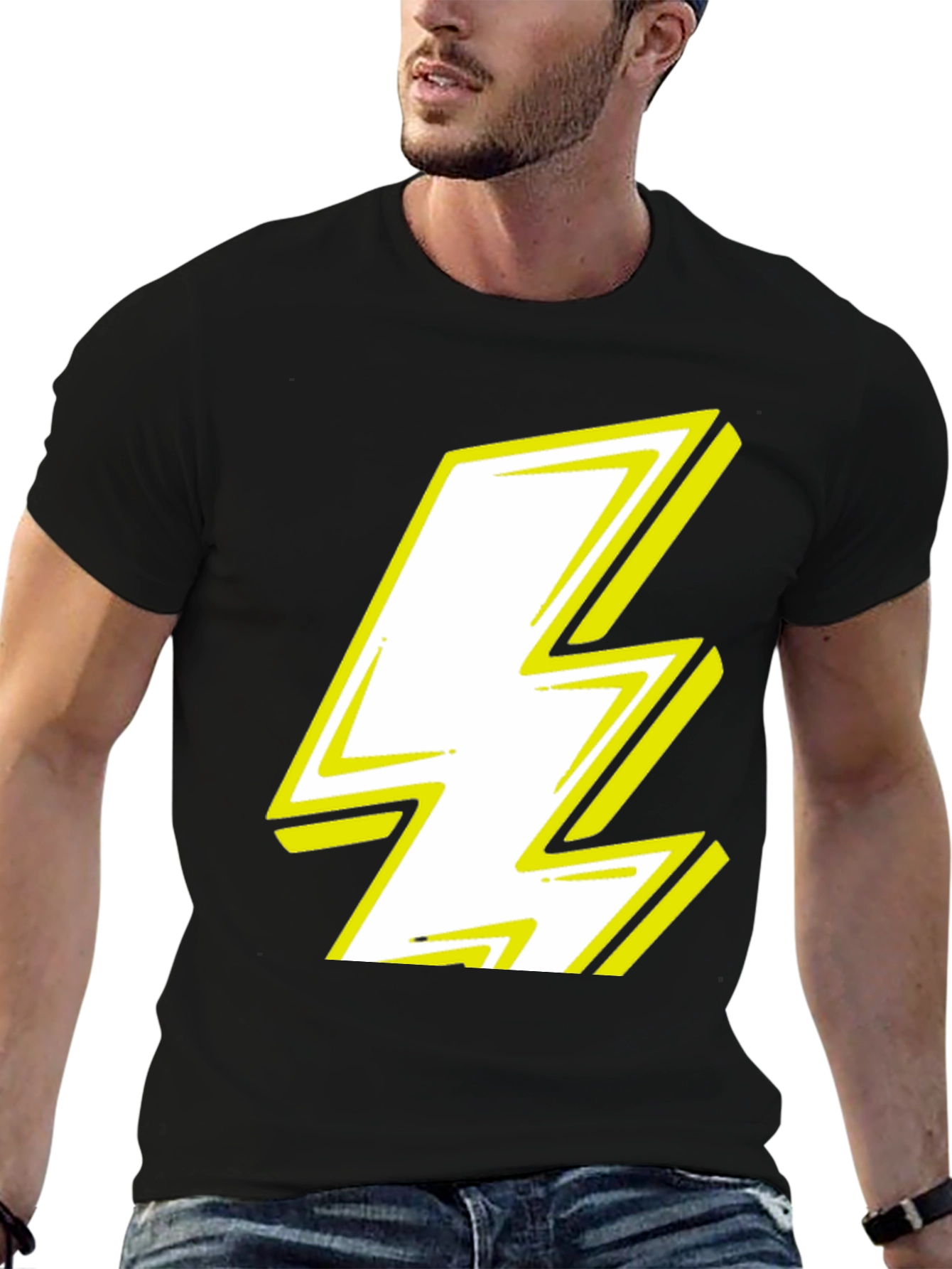 Lightning Bolt Graphic Tee - Bold Black Cotton T-Shirt