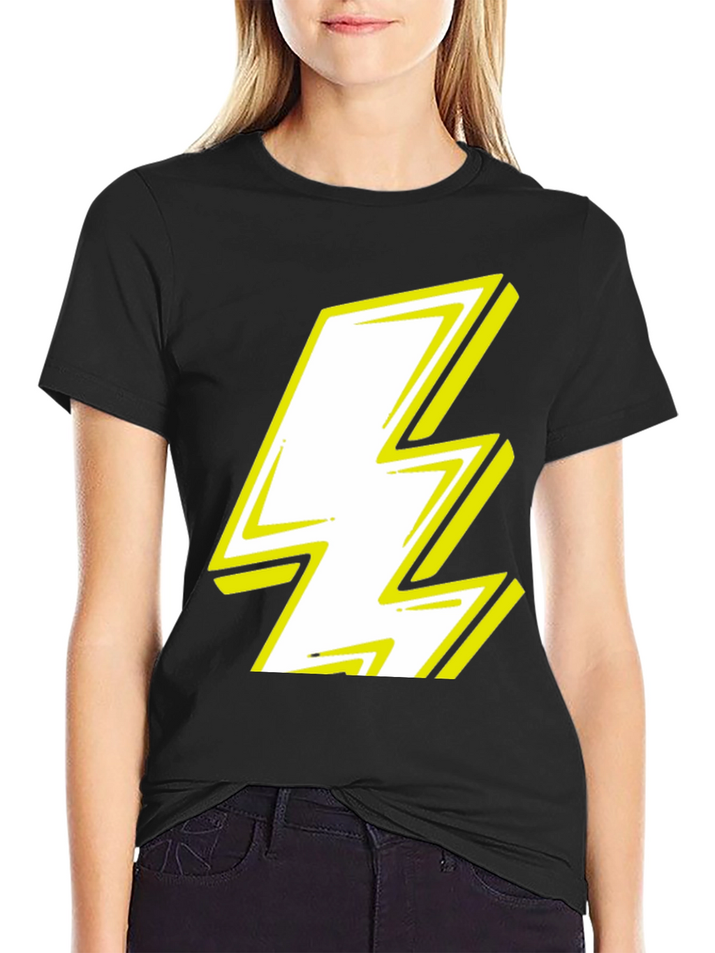 Lightning Bolt Graphic Tee - Bold Black Cotton T-Shirt