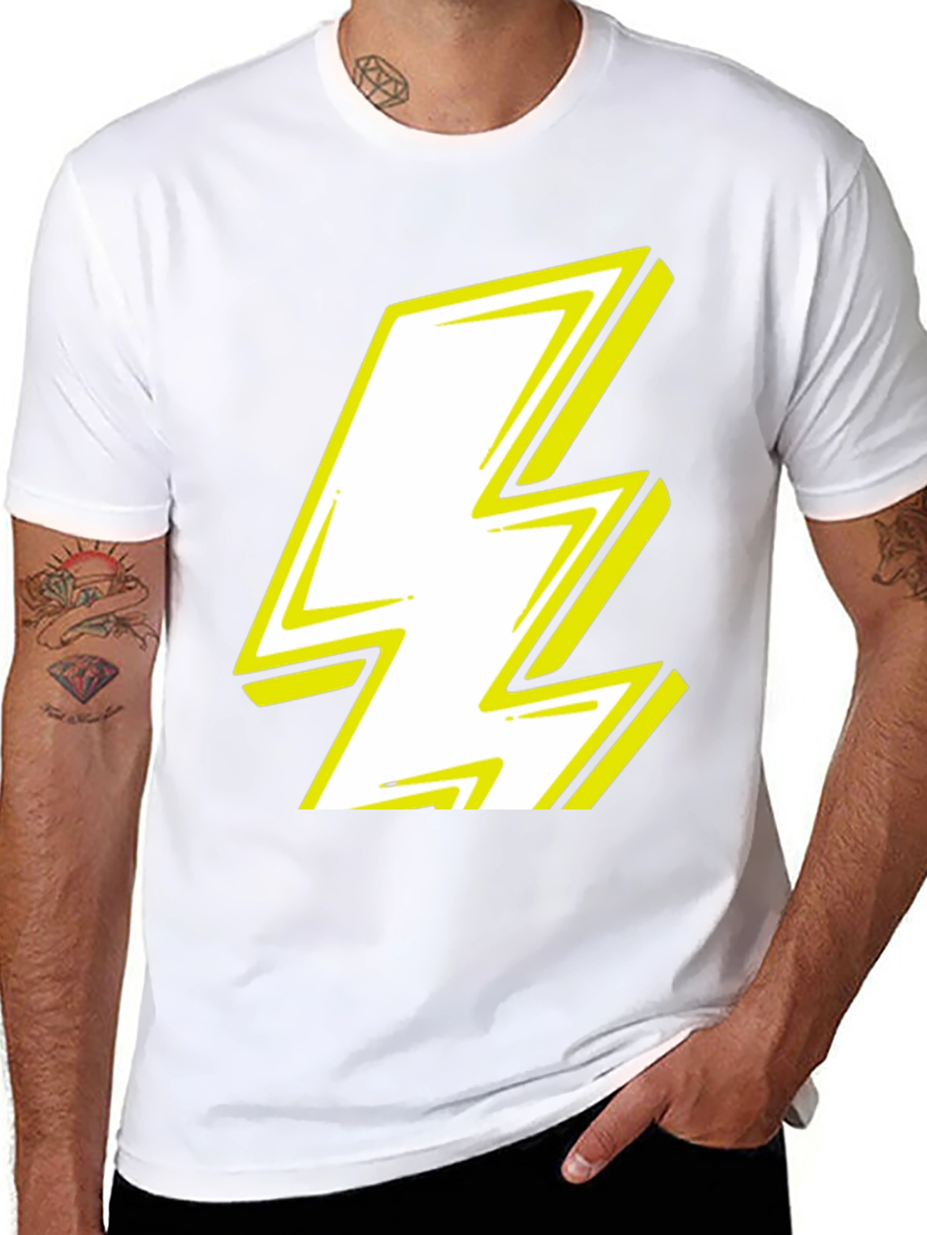 Lightning Bolt Graphic Tee - Bold Black Cotton T-Shirt