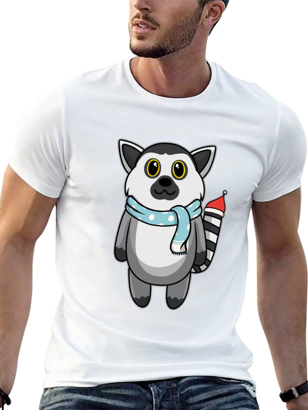 Cute Lemur Cartoon Graphic Tee - Unisex Black T-Shirt