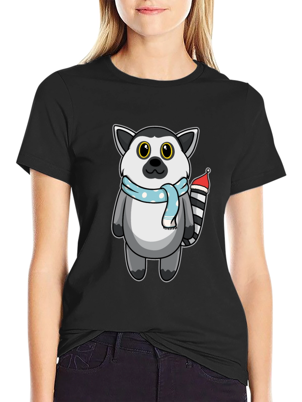 Cute Lemur Cartoon Graphic Tee - Unisex Black T-Shirt