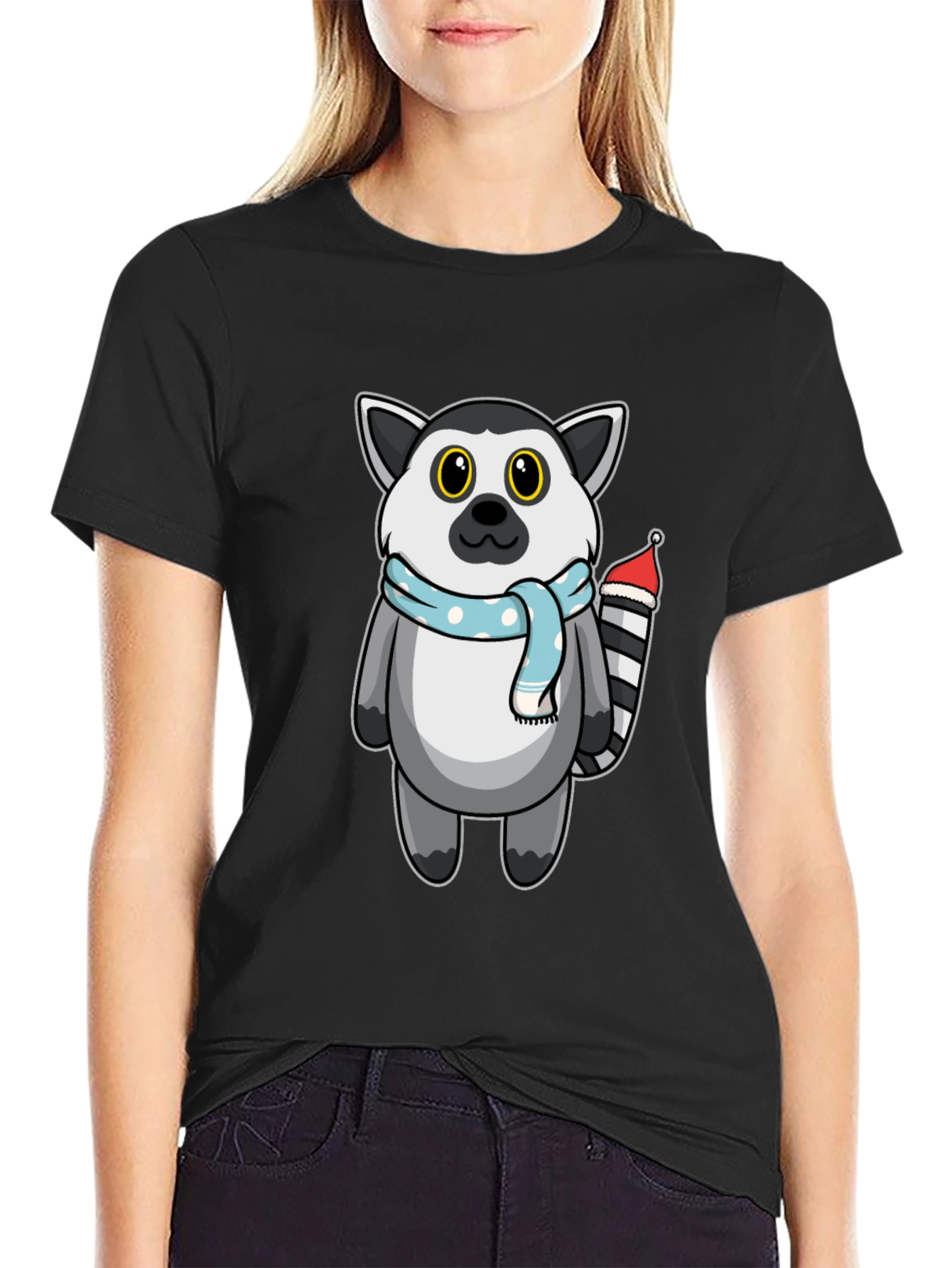 Cute Lemur Cartoon Graphic Tee - Unisex Black T-Shirt