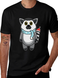 Cute Lemur Cartoon Graphic Tee - Unisex Black T-Shirt