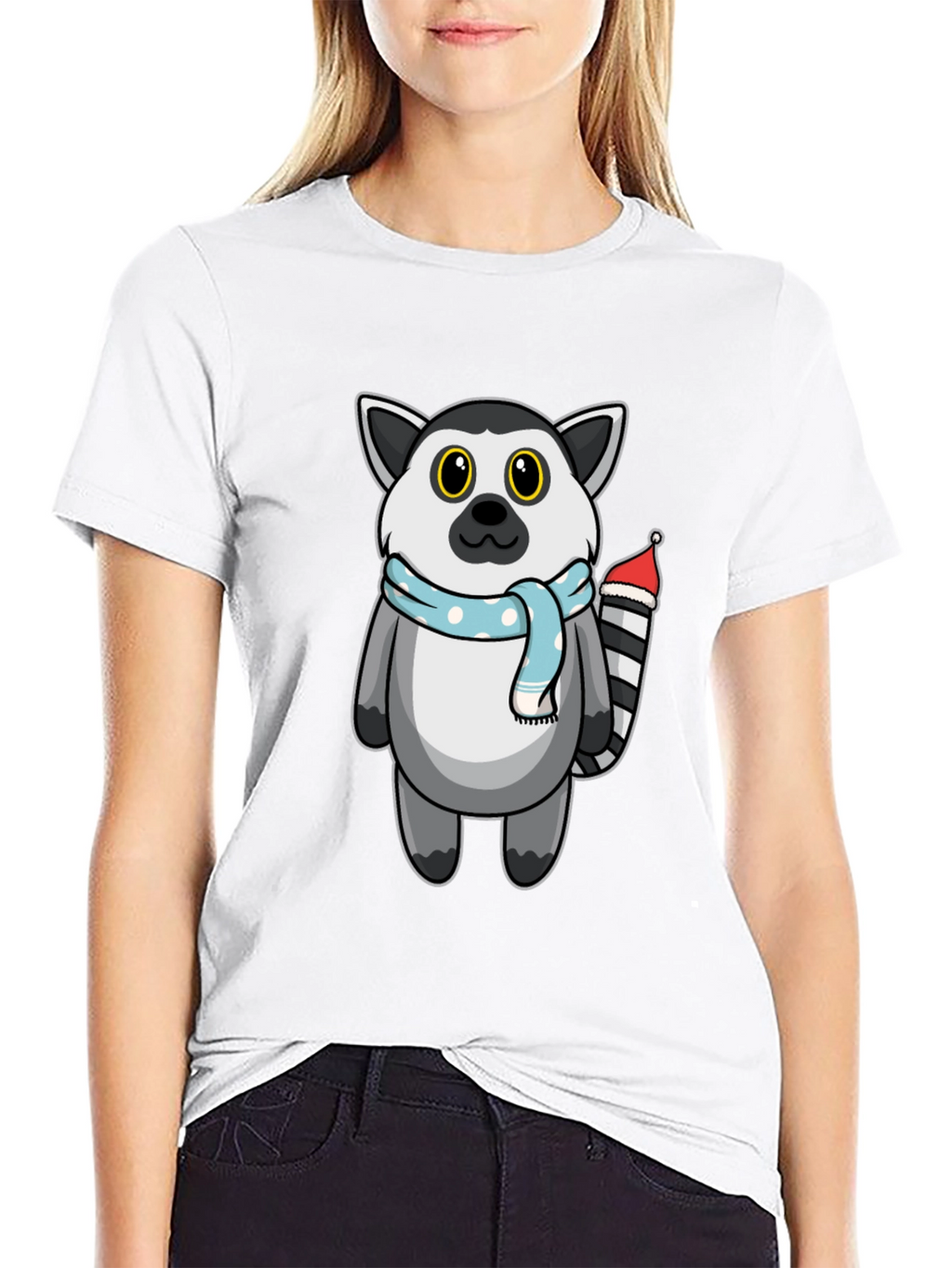 Cute Lemur Cartoon Graphic Tee - Unisex Black T-Shirt