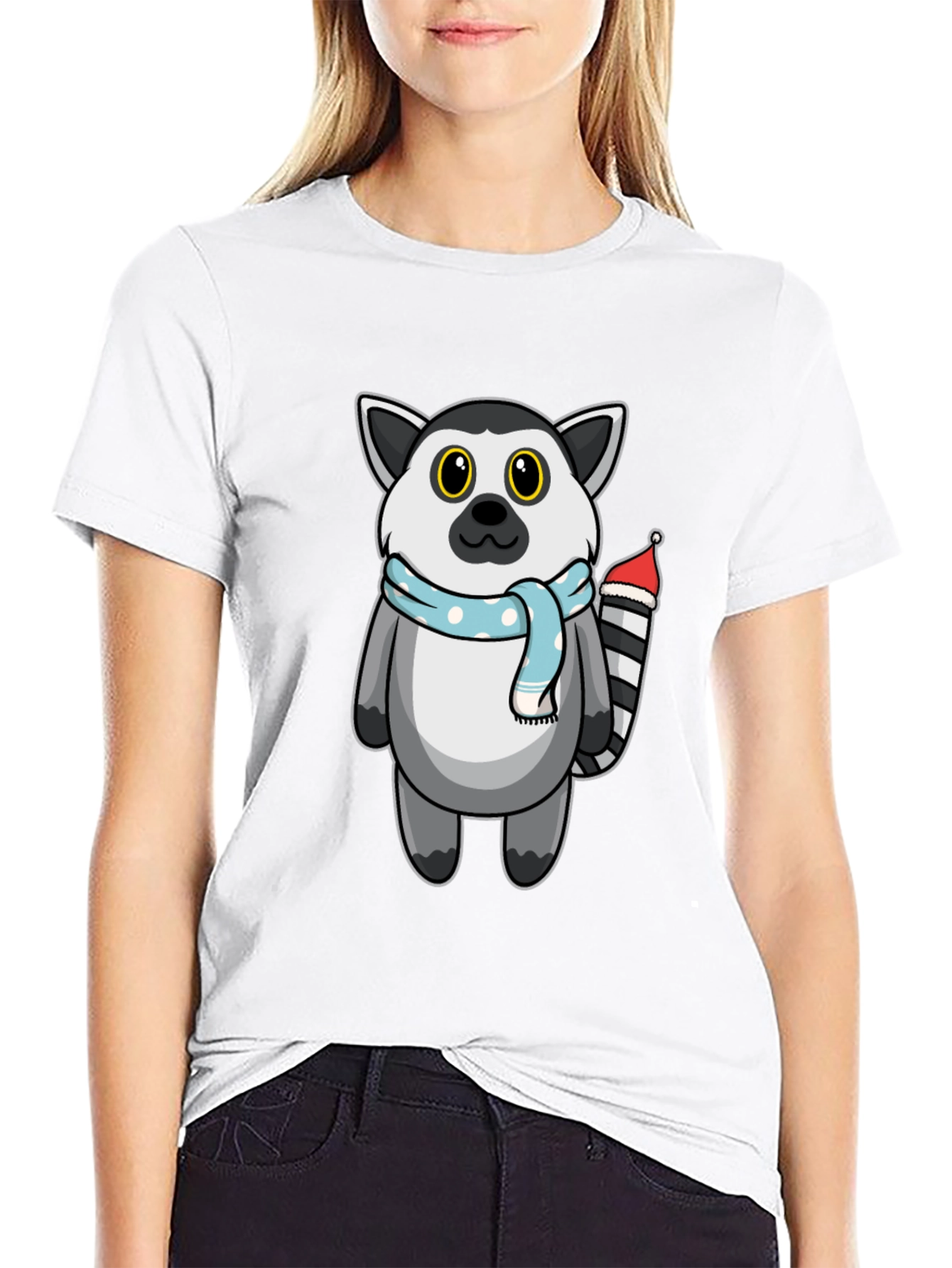 Cute Lemur Cartoon Graphic Tee - Unisex Black T-Shirt