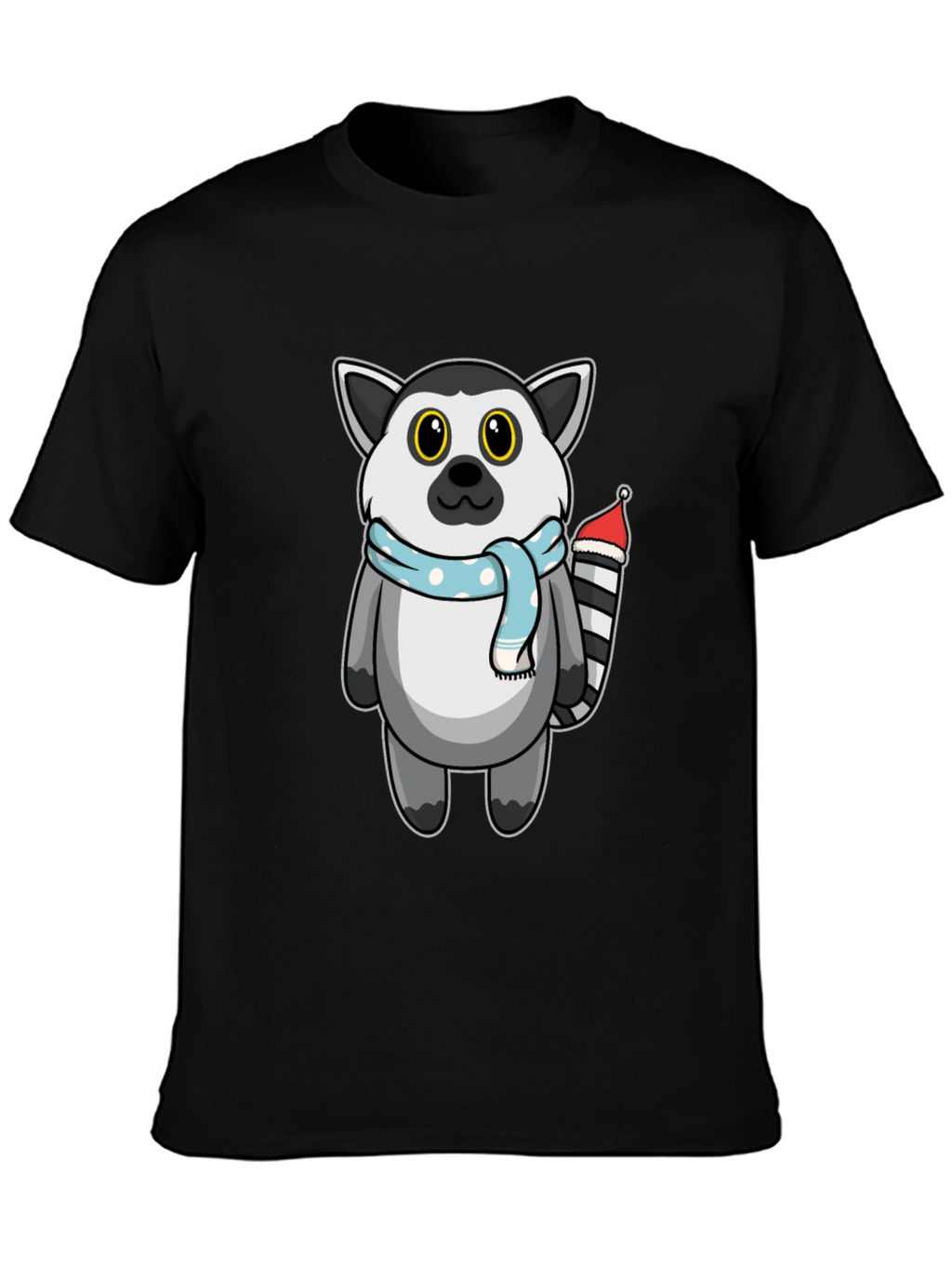 Cute Lemur Cartoon Graphic Tee - Unisex Black T-Shirt