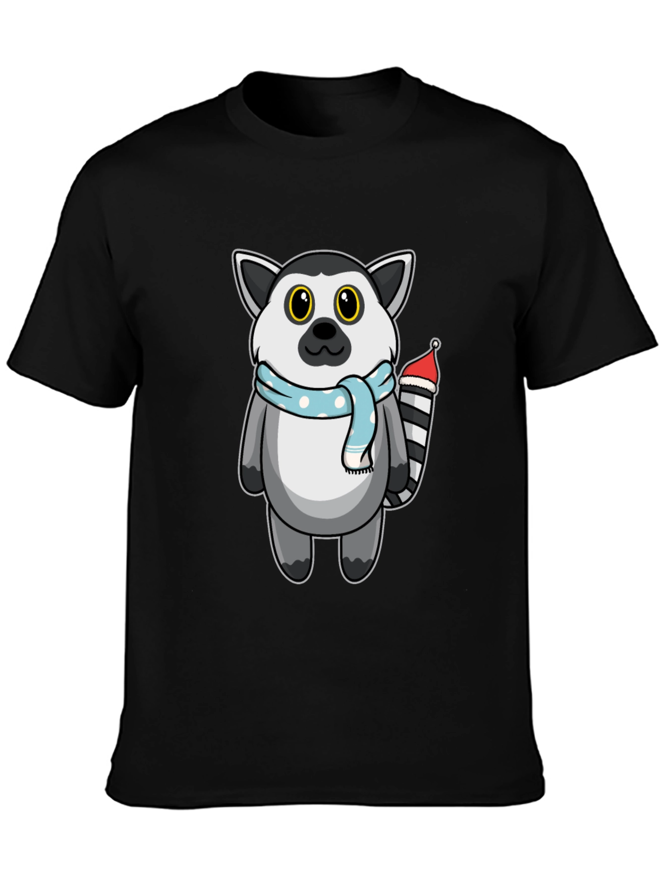 Cute Lemur Cartoon Graphic Tee - Unisex Black T-Shirt