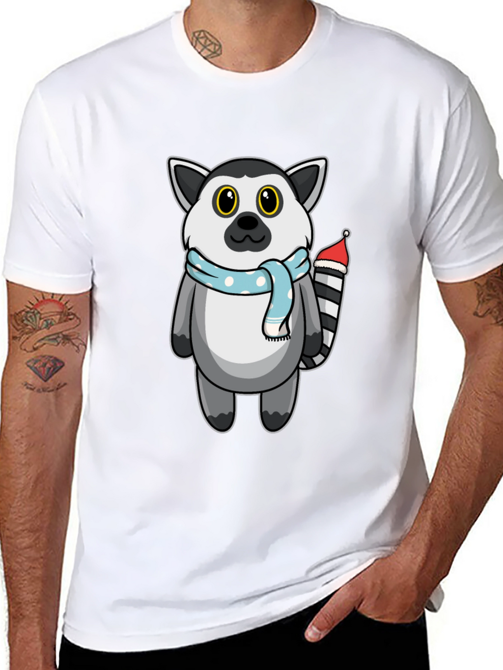 Cute Lemur Cartoon Graphic Tee - Unisex Black T-Shirt