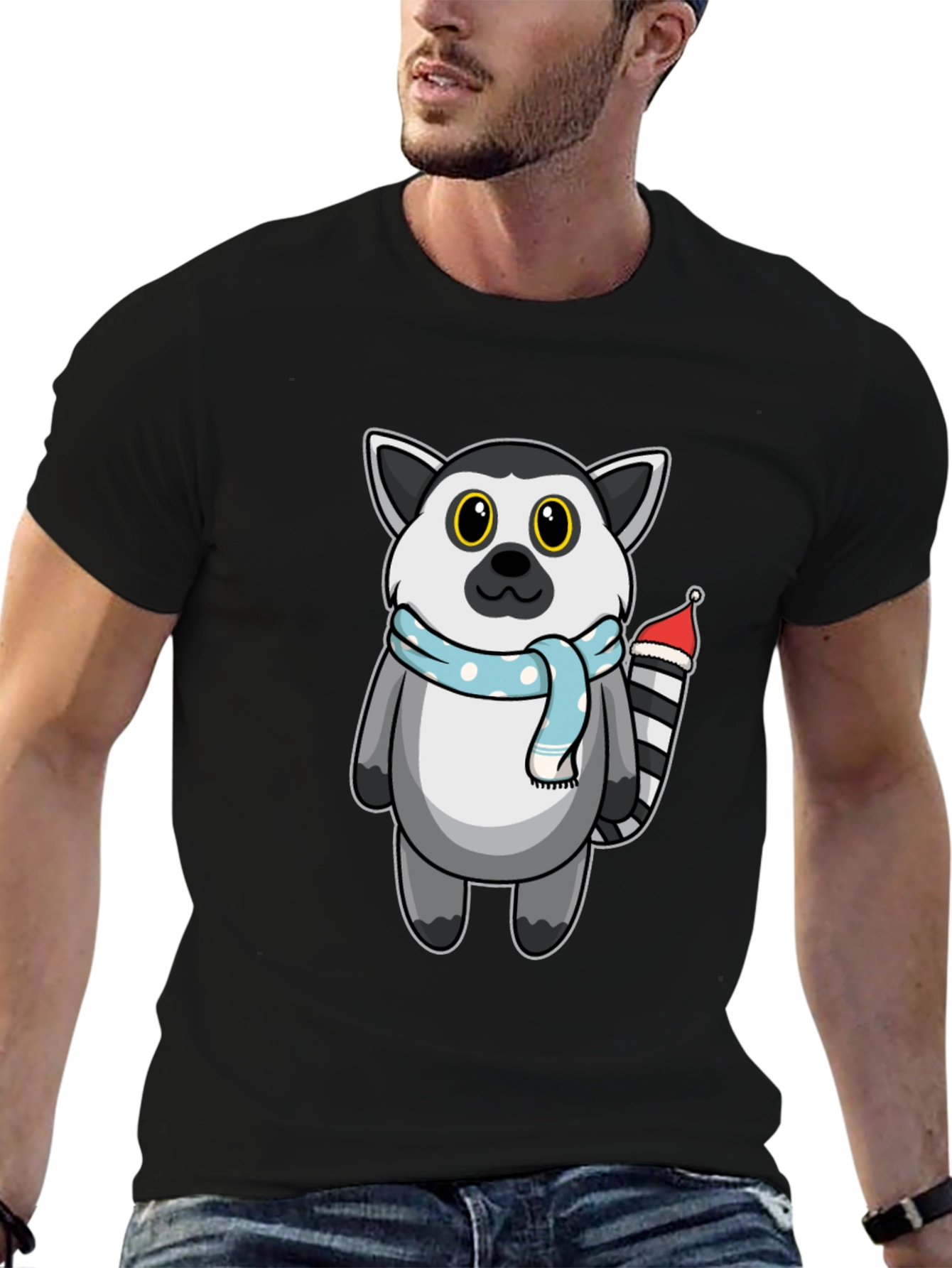Cute Lemur Cartoon Graphic Tee - Unisex Black T-Shirt