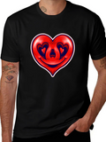 Heart Smile Graphic Tee - Black Cotton T-Shirt