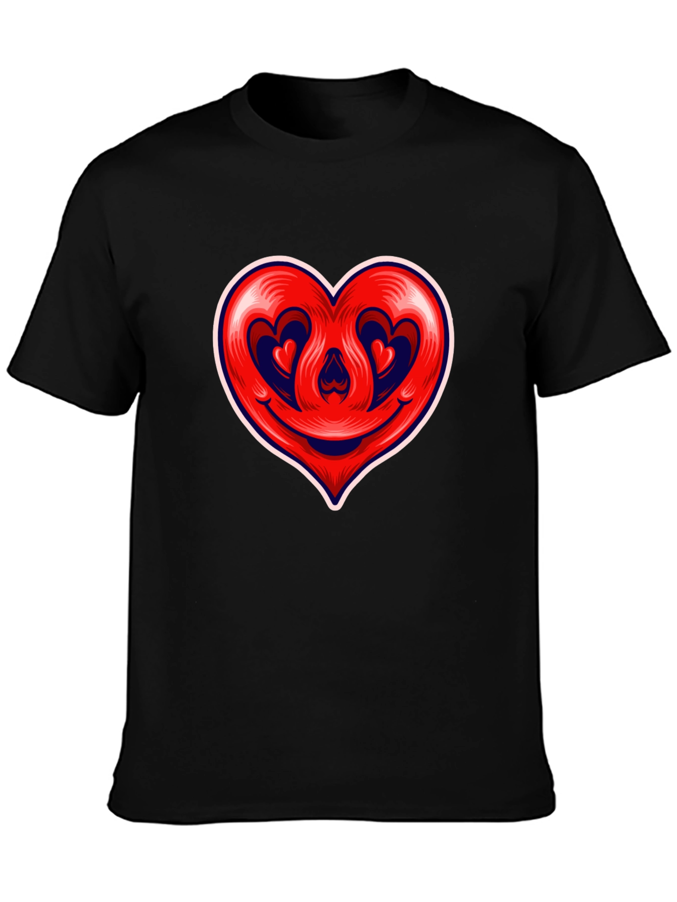 Heart Smile Graphic Tee - Black Cotton T-Shirt