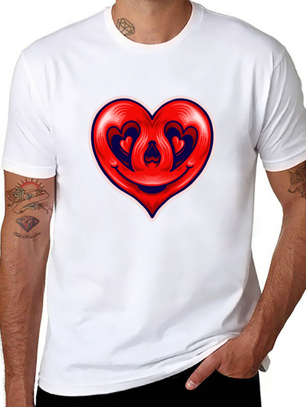 Heart Smile Graphic Tee - Black Cotton T-Shirt