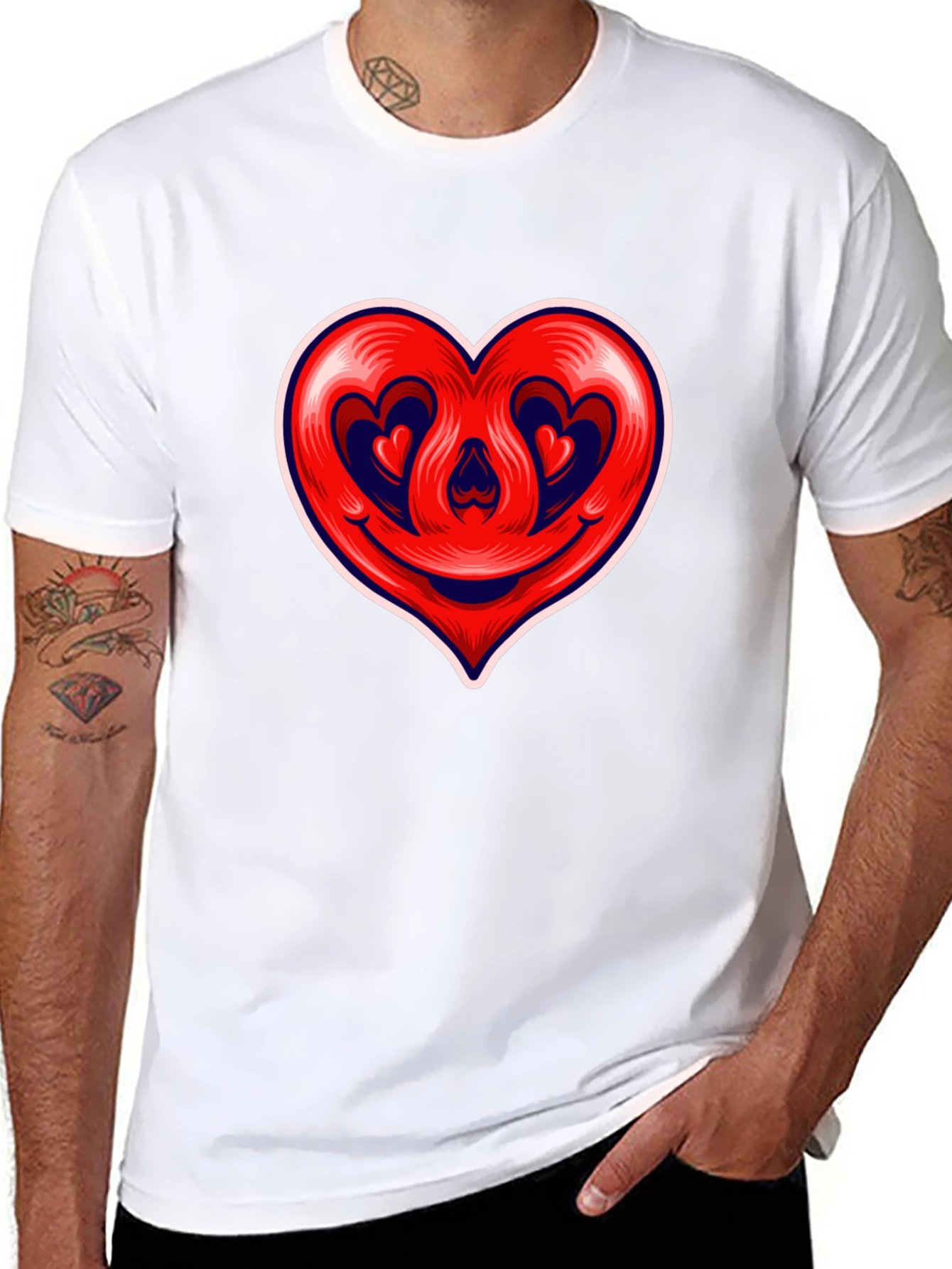 Heart Smile Graphic Tee - Black Cotton T-Shirt