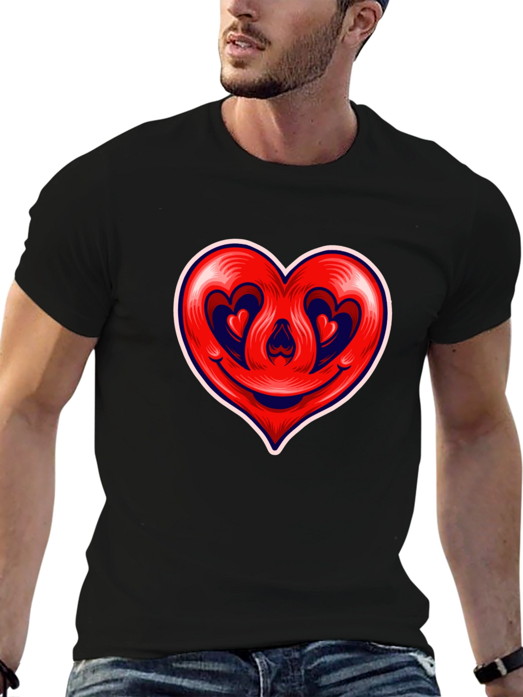 Heart Smile Graphic Tee - Black Cotton T-Shirt