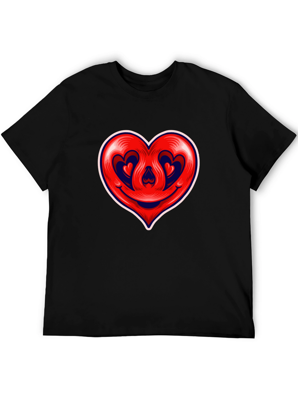 Heart Smile Graphic Tee - Black Cotton T-Shirt