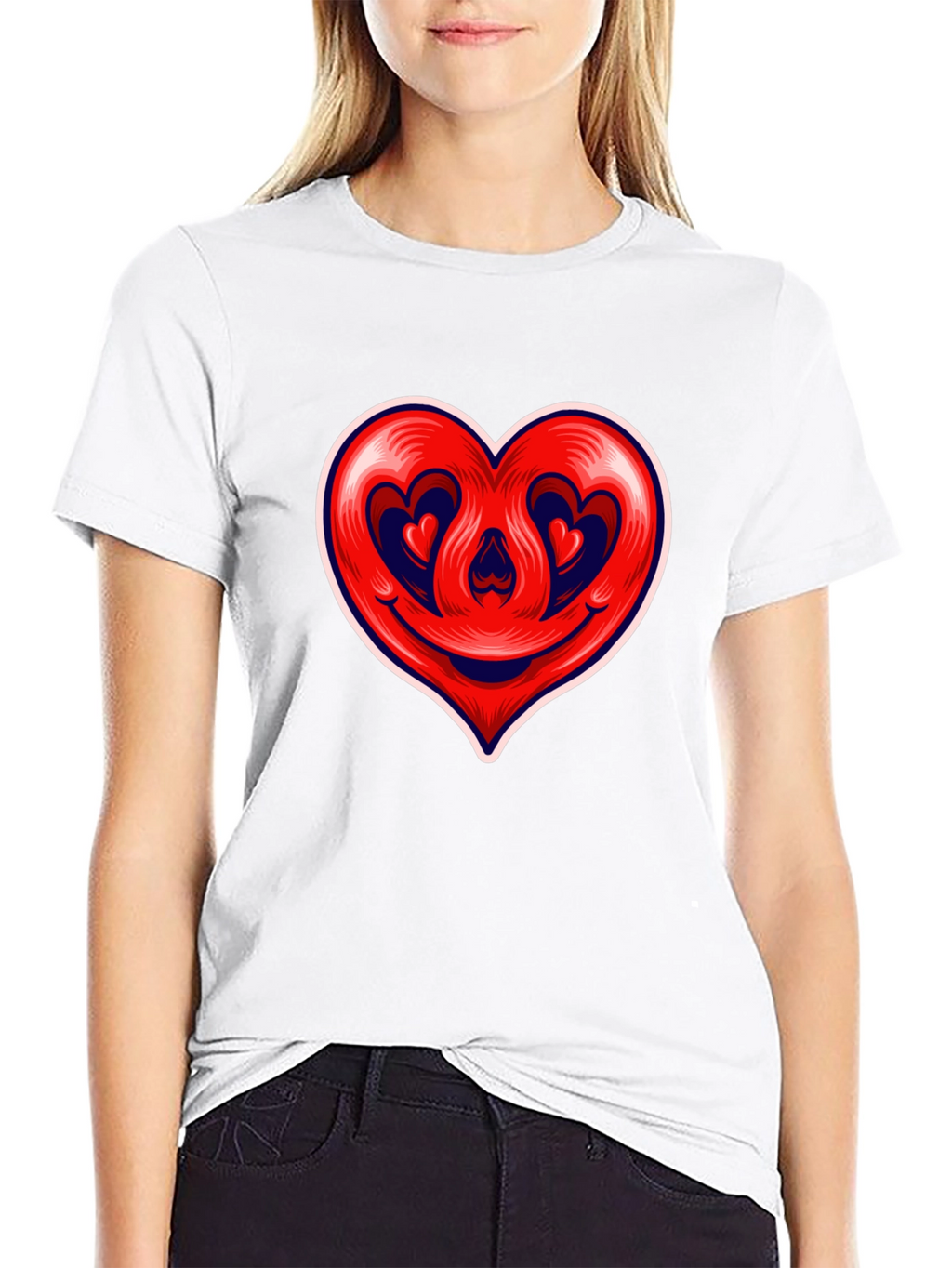 Heart Smile Graphic Tee - Black Cotton T-Shirt