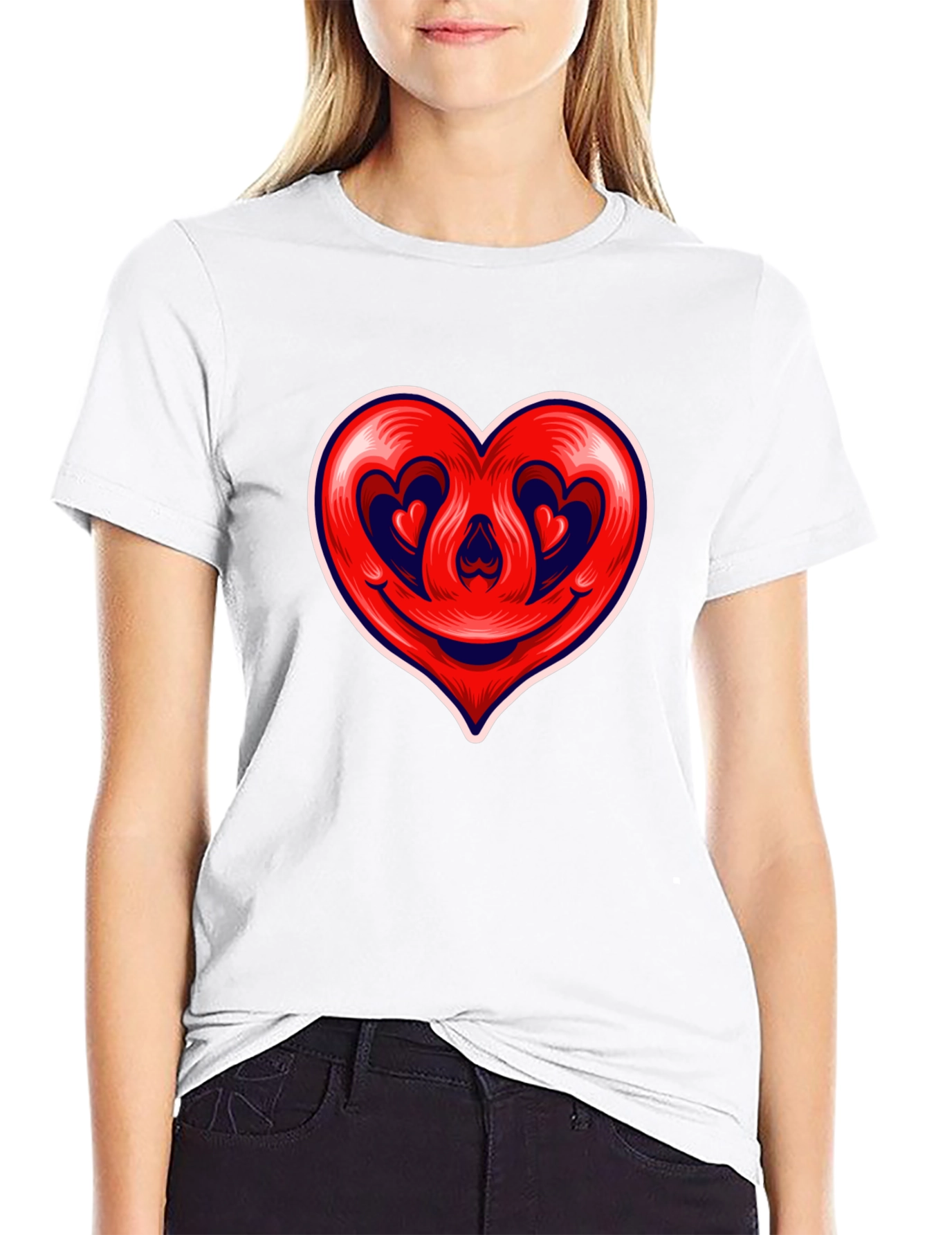 Heart Smile Graphic Tee - Black Cotton T-Shirt