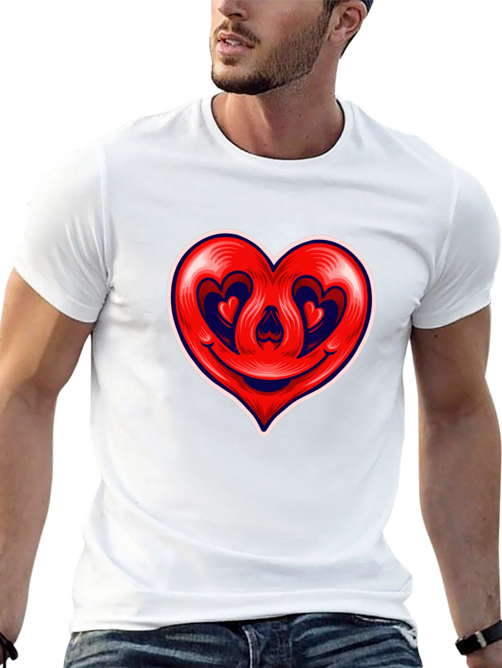 Heart Smile Graphic Tee - Black Cotton T-Shirt