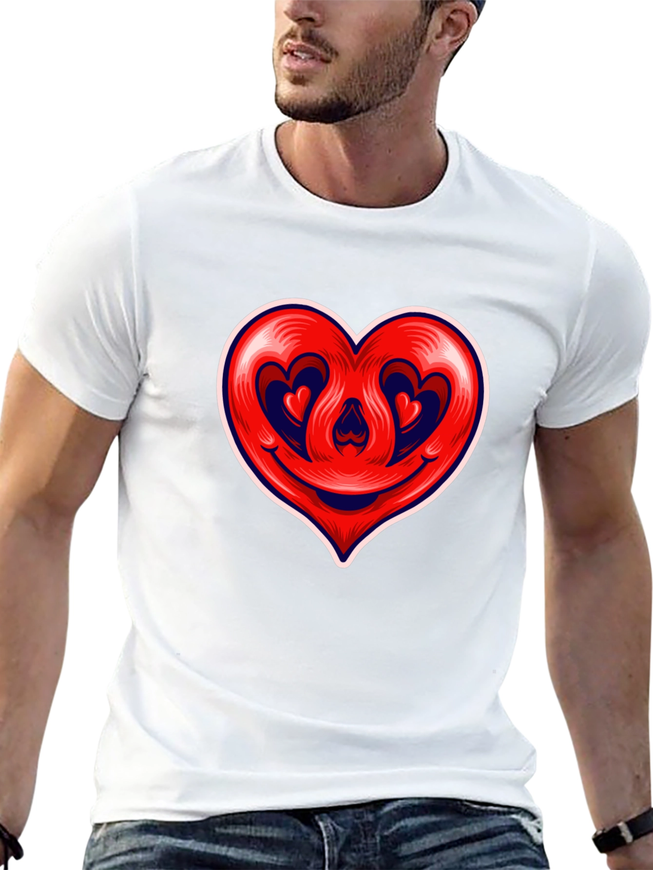 Heart Smile Graphic Tee - Black Cotton T-Shirt