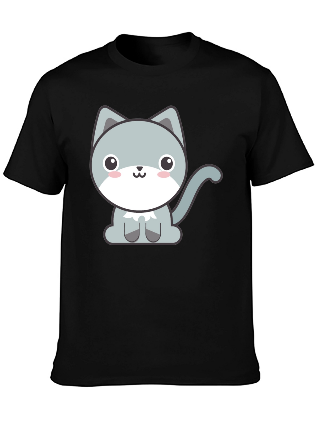 Cute Cartoon Cat Graphic Tee - Black T-Shirt