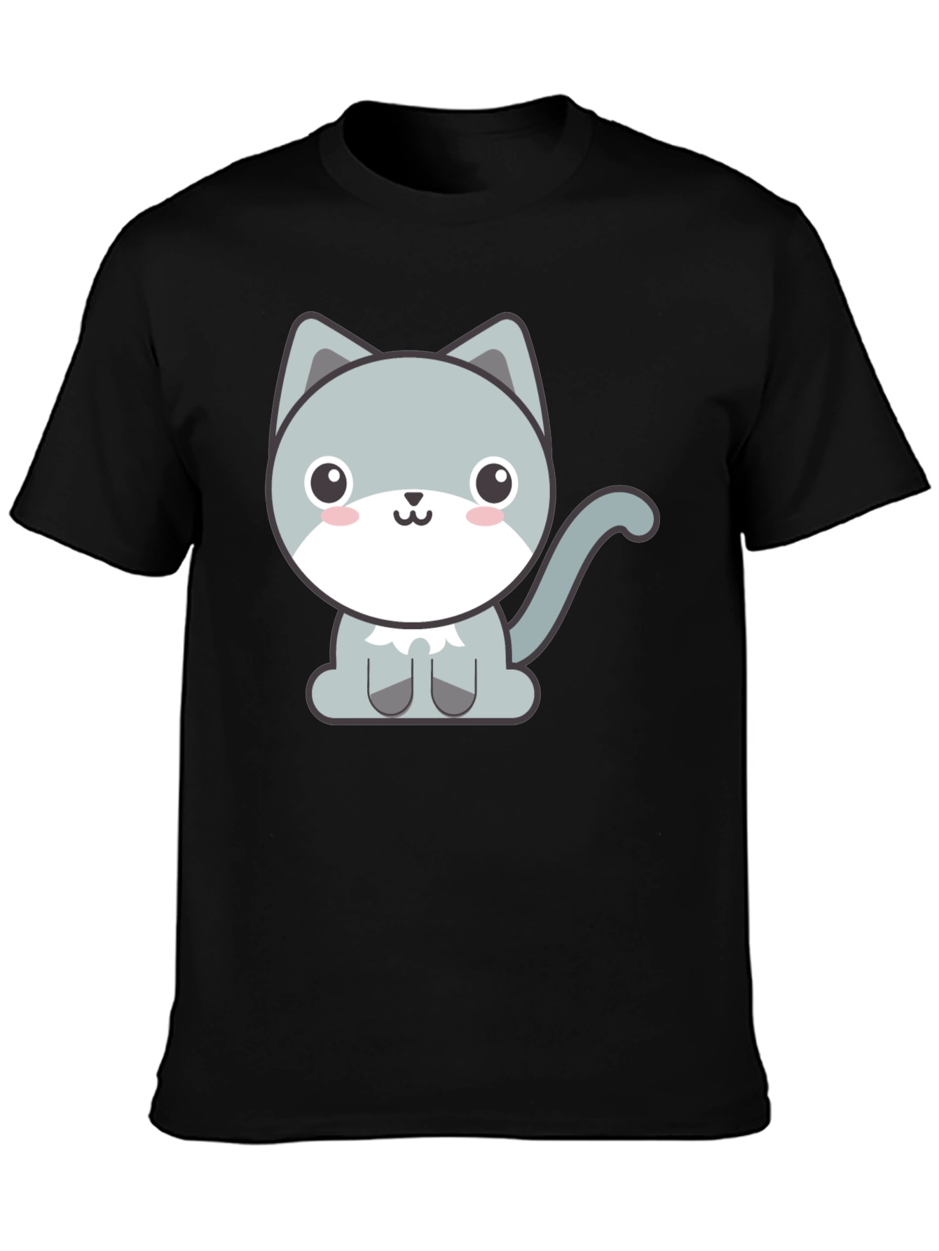 Cute Cartoon Cat Graphic Tee - Black T-Shirt