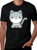 Cute Cartoon Cat Graphic Tee - Black T-Shirt