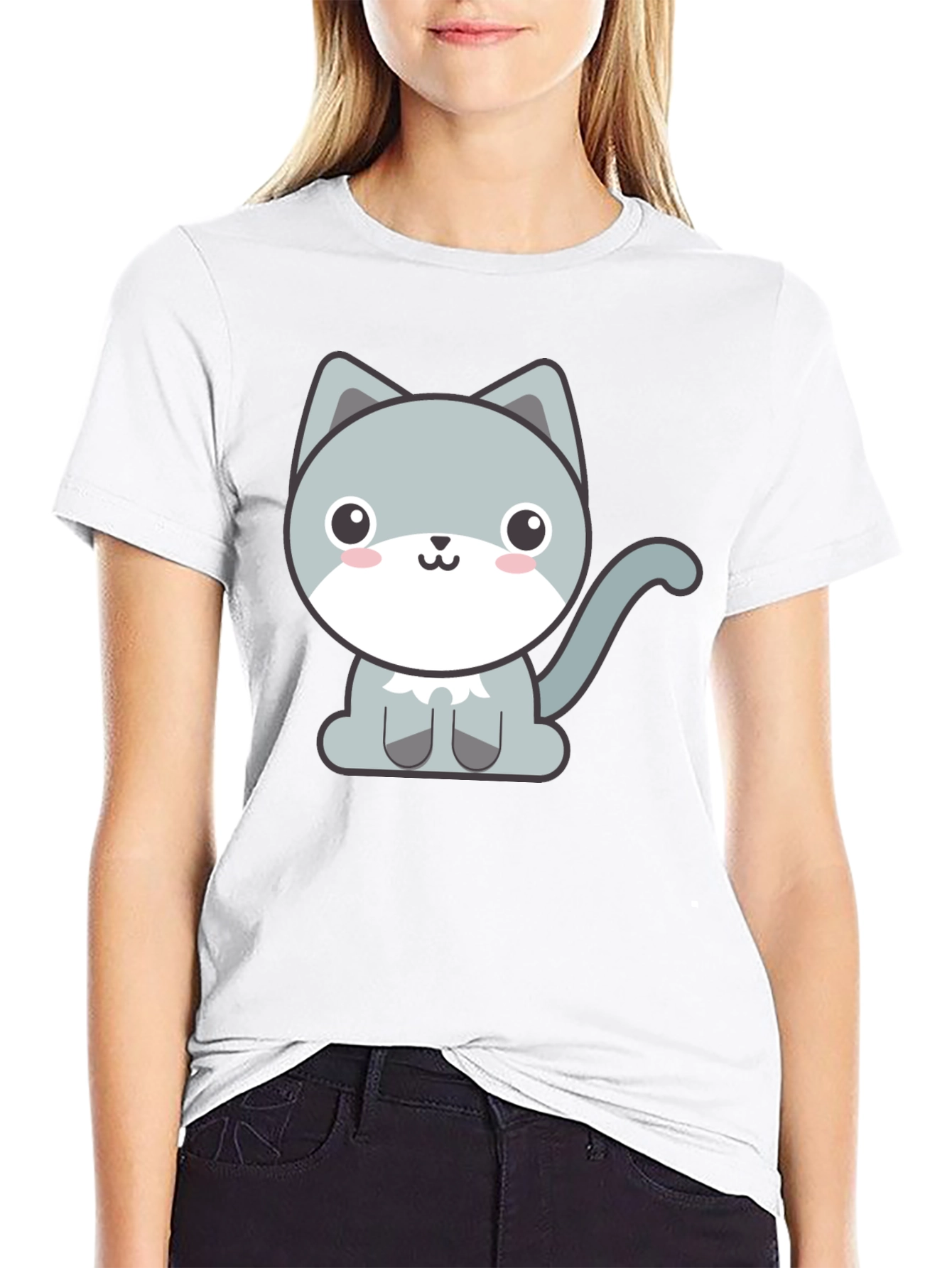 Cute Cartoon Cat Graphic Tee - Black T-Shirt