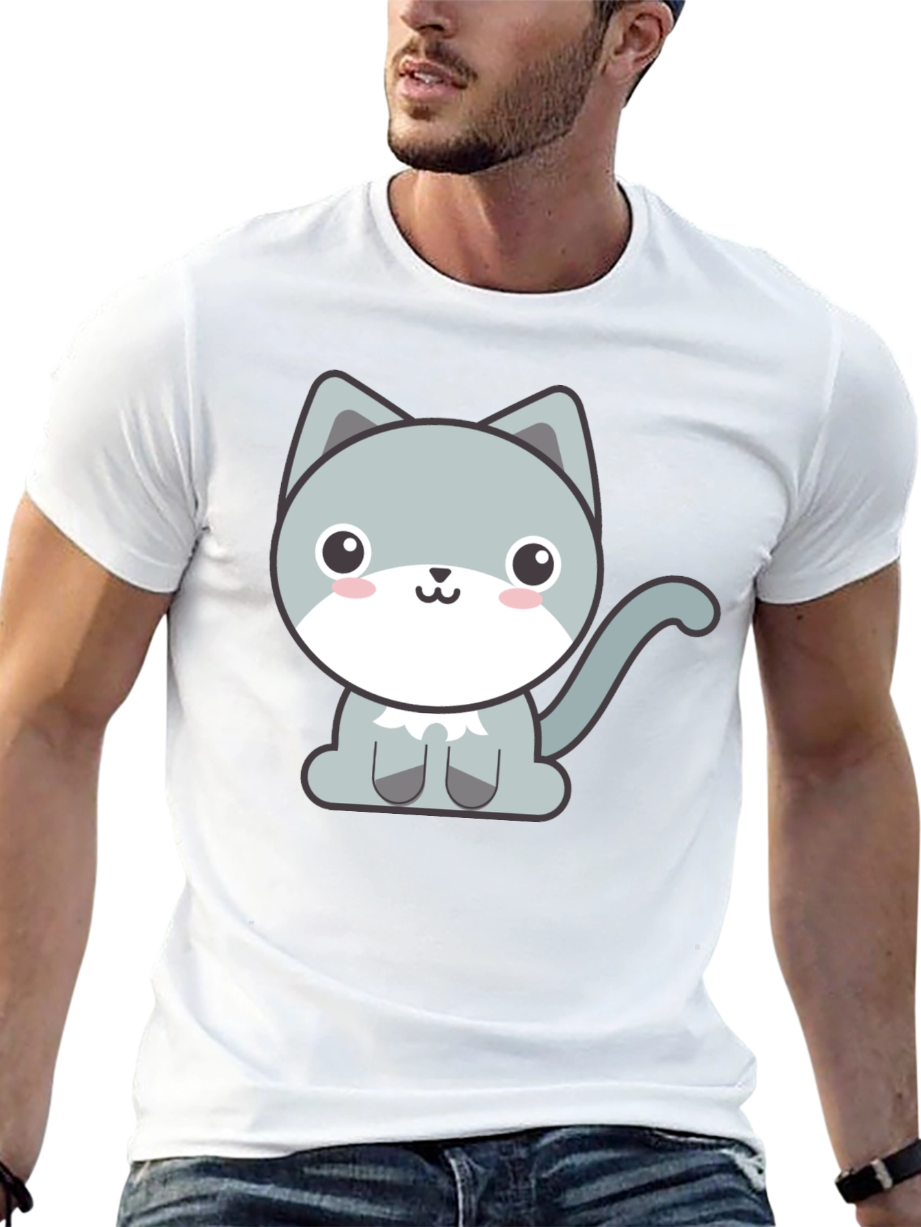 Cute Cartoon Cat Graphic Tee - Black T-Shirt